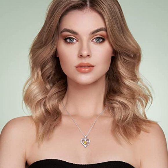 NINAMAID Birthstone Necklace for Women, 18K White Gold Heart Necklace - Picture 3 of 3